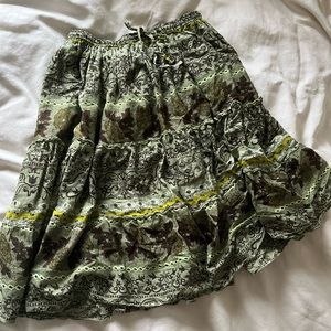 Boho Patterned Green Midi Skirt